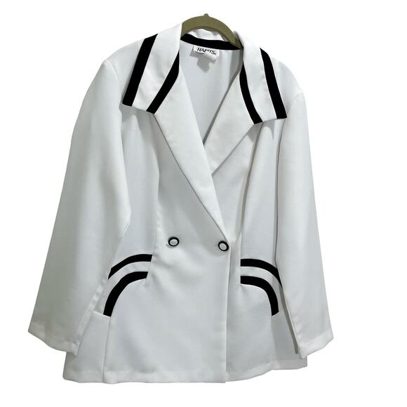 Vintage 90s Habits White Black Geometric Retro Blazer - Size 16W - Picture 1 of 8
